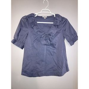 Ann Taylor LOFT Ruffle Short Sleeve Blouse With Puff Sleeve Size 10